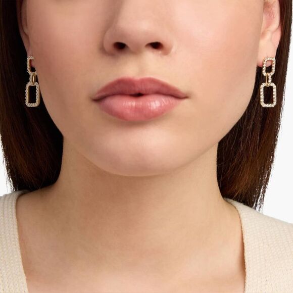 NWOT Pave CZ Geometric Dangle Earrings in Silver-tone Metal with Post Backing. - Picture 1 of 5